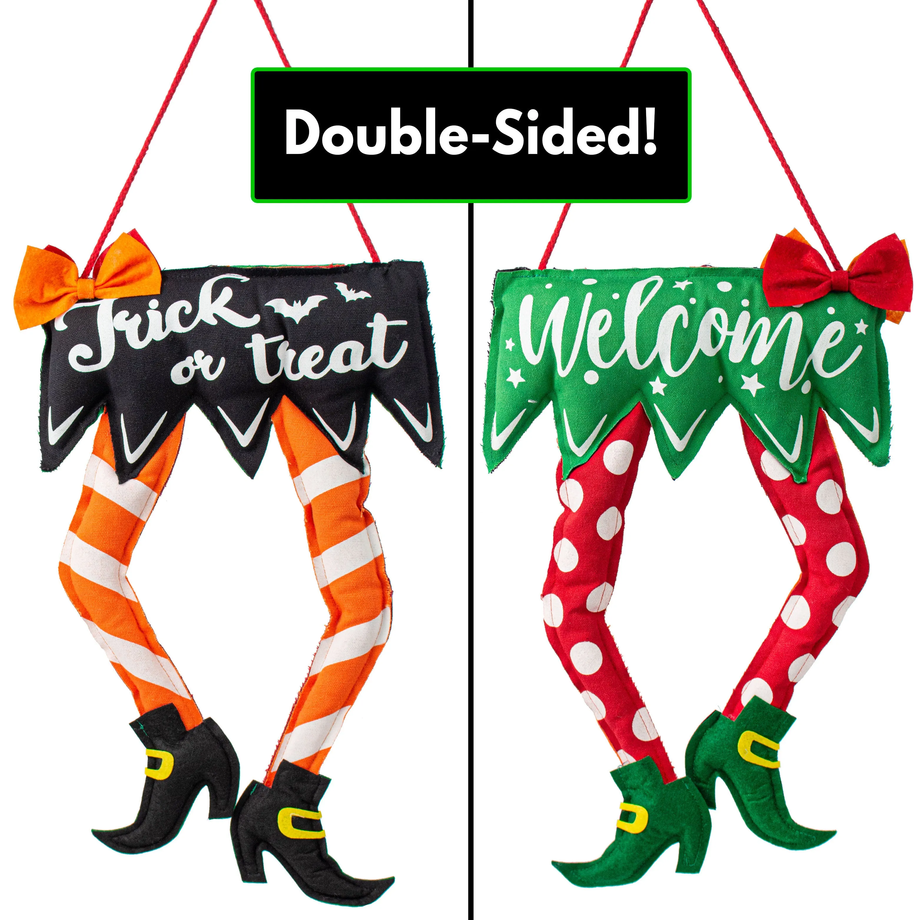 18" Double Sided Fabric Elf-Witch Legs Sign