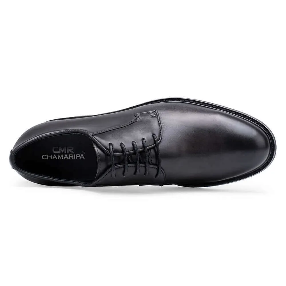 6CM / 2.36 Inches Taller - CMR CHAMARIPA Men's Shoes That Make You Taller - Height Increasing Shoes - Black Cow Leather Derby Shoes