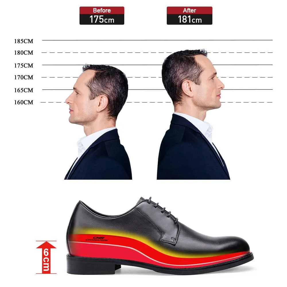 6CM / 2.36 Inches Taller - CMR CHAMARIPA Men's Shoes That Make You Taller - Height Increasing Shoes - Black Cow Leather Derby Shoes