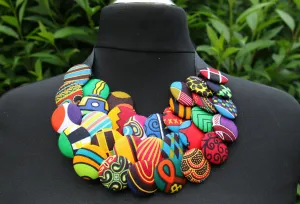 Ankara Layered Button Necklace