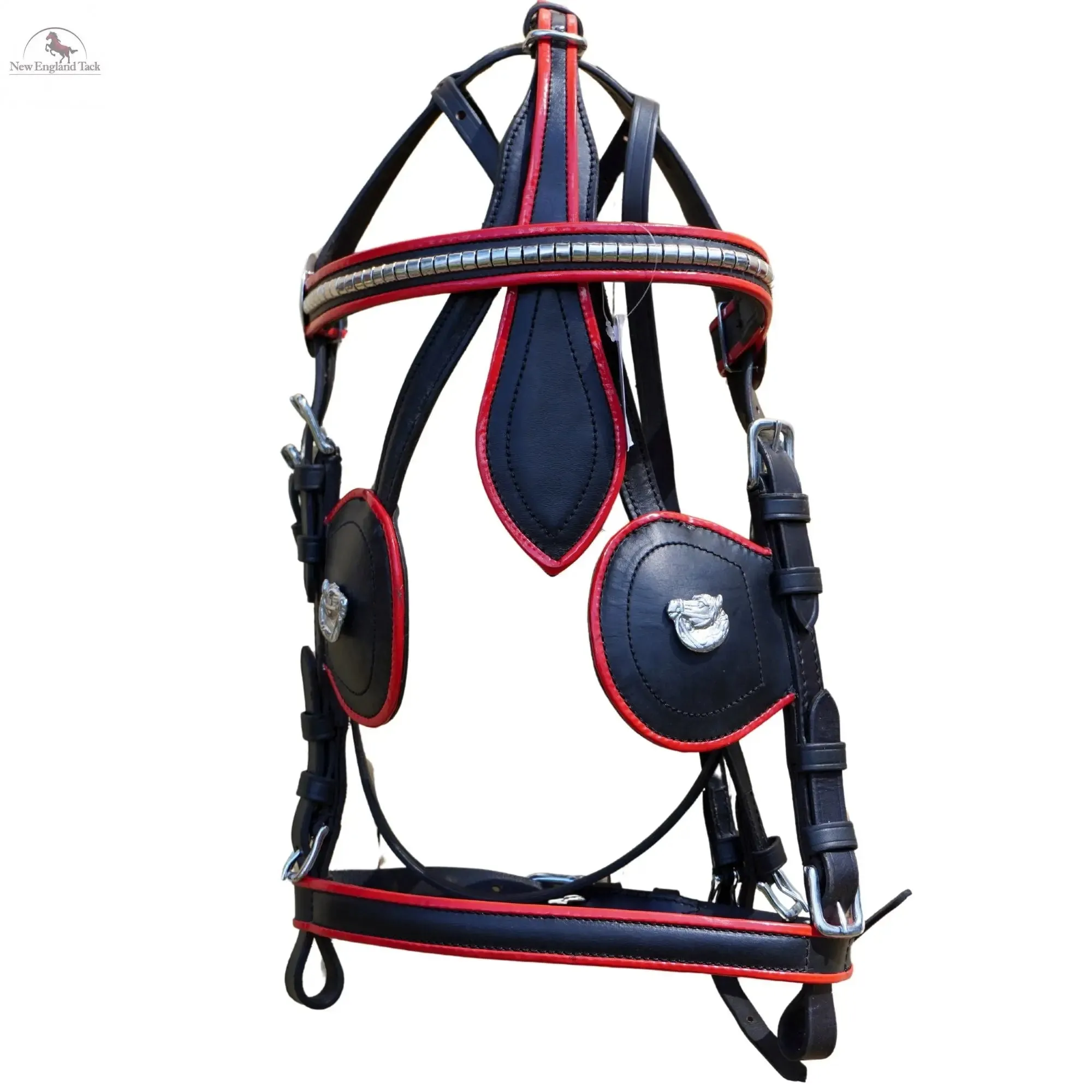 Black Horse Patent Leather Driving Harness Red Trim Set Available In All Sizes
