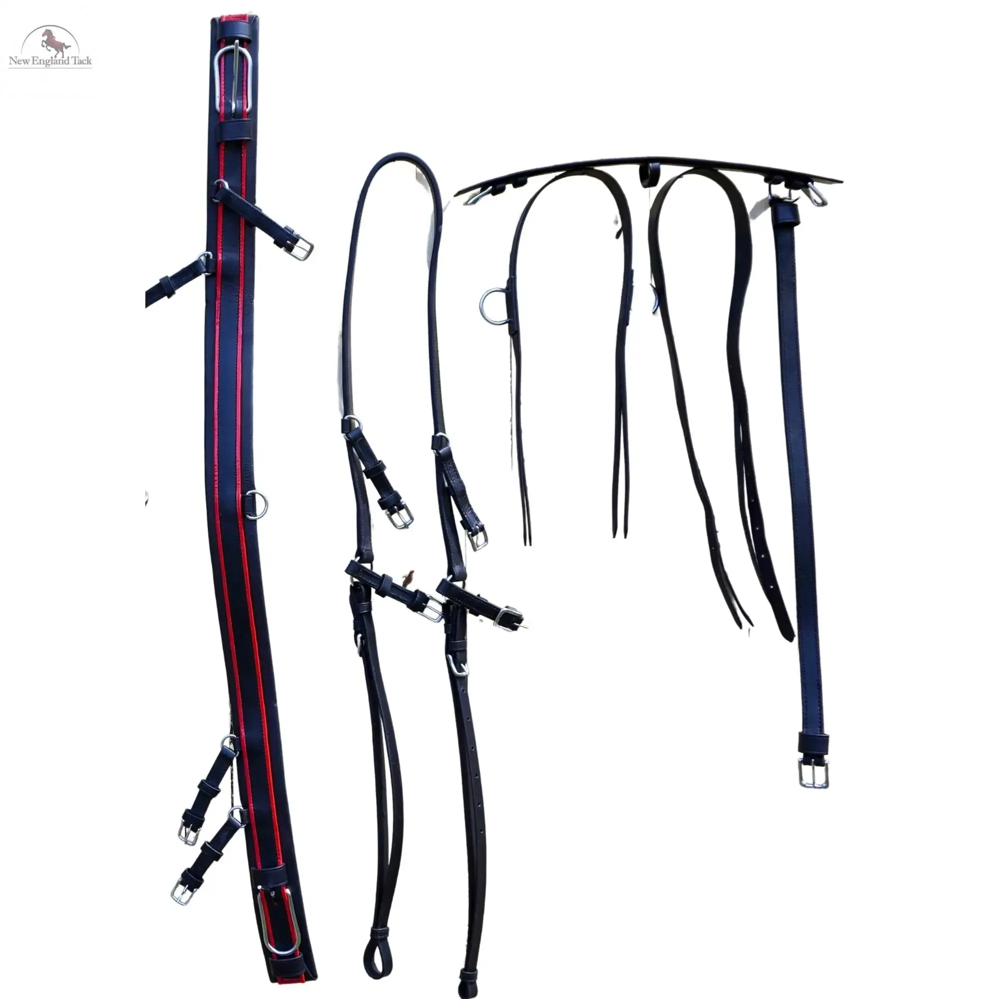 Black Horse Patent Leather Driving Harness Red Trim Set Available In All Sizes