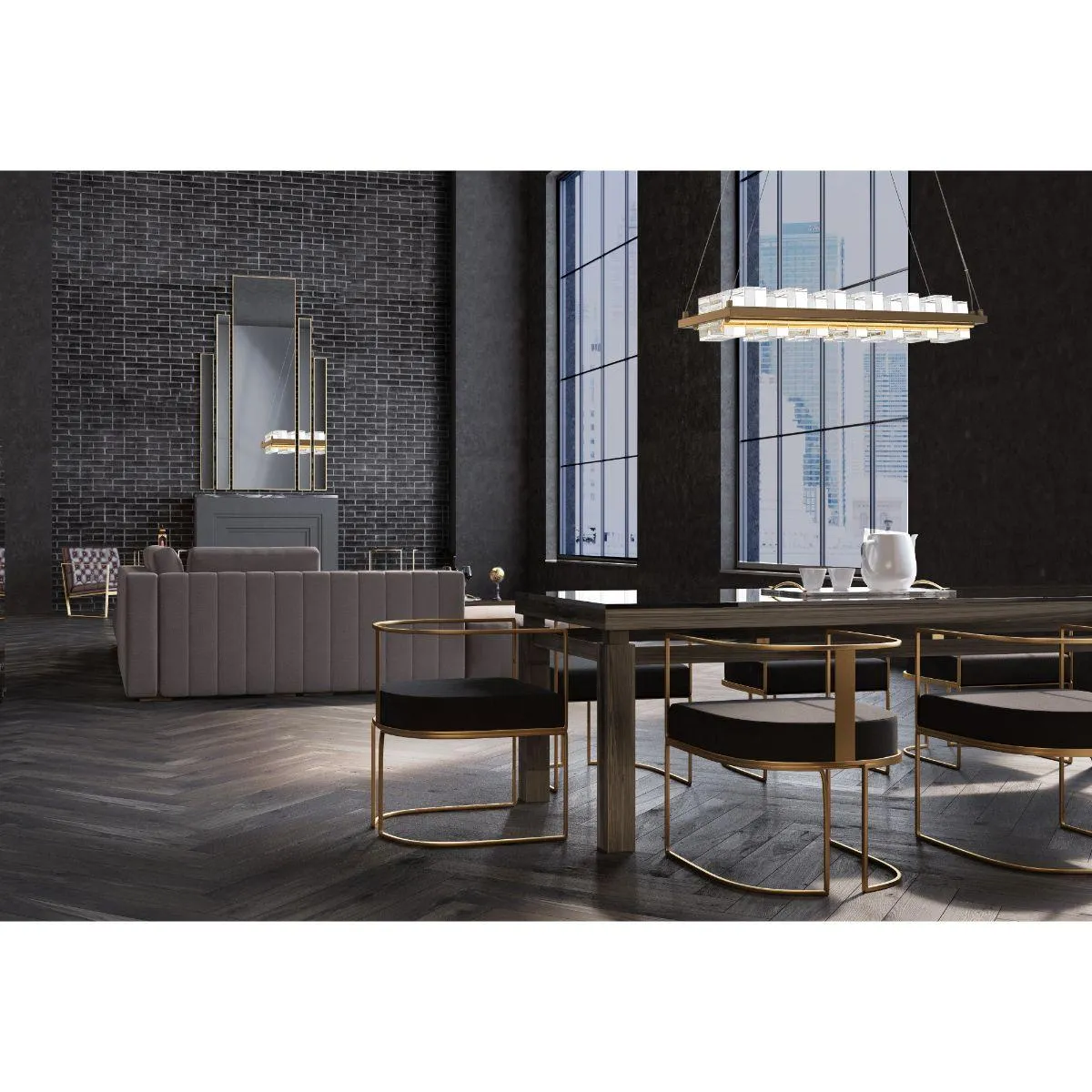 Bruco 2 Lights 35 in. LED Chandelier Gold Finish