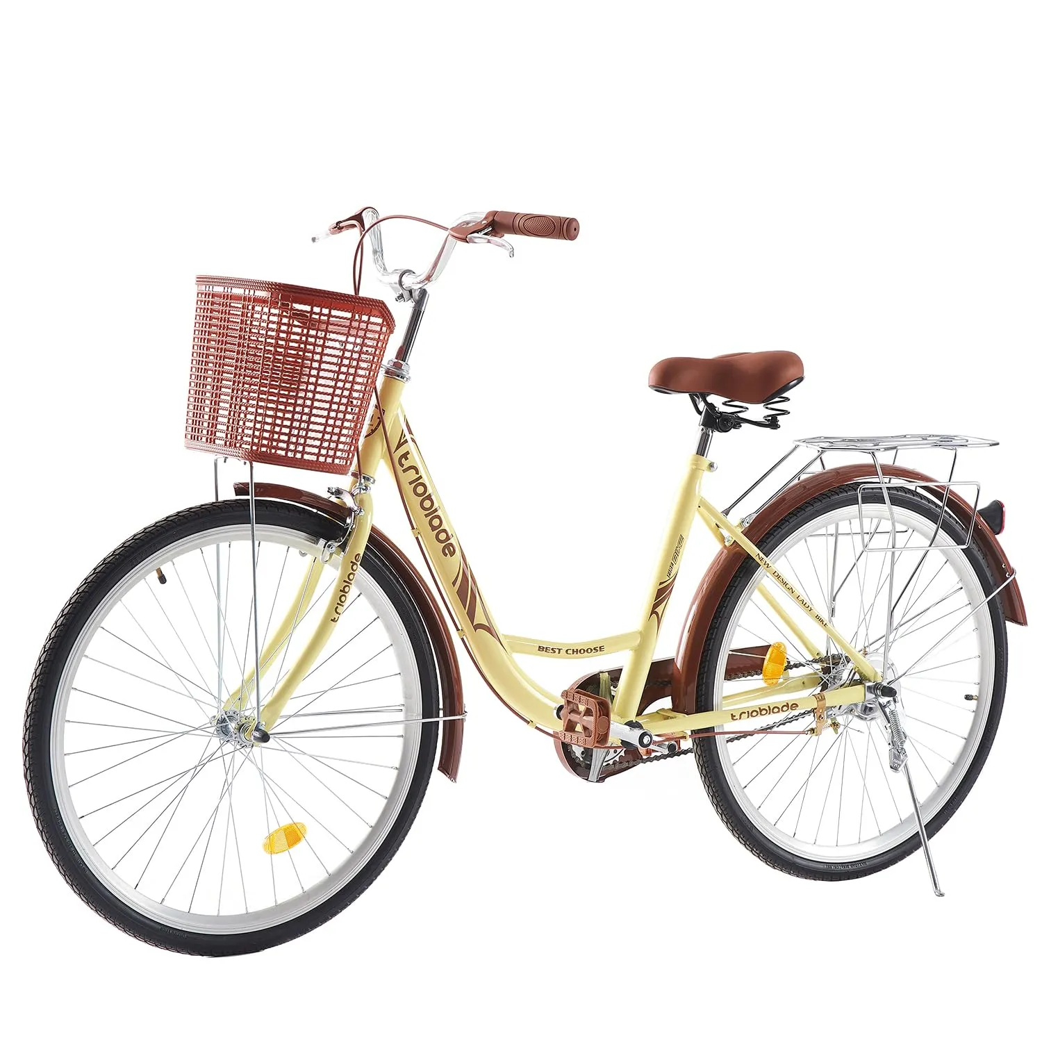 BSTSEL 26 Inch Wheels Vintage bike Fabric Bike City Classic Bicycle, Retro Bicycle With 1 Speed Shimano Gears, Sprung Saddle, Rack And Front Basket Formal Road Bike For Woman (Brown)