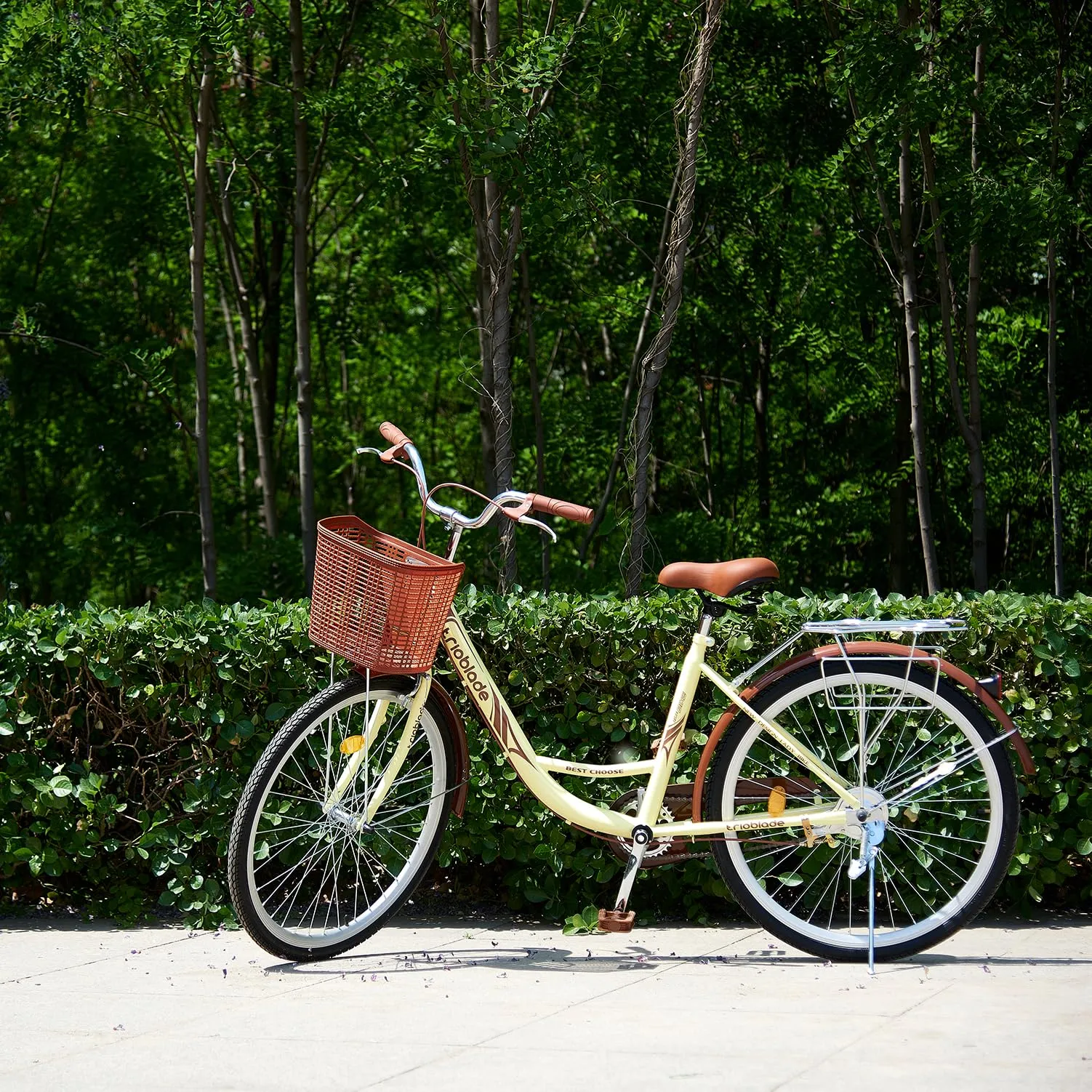 BSTSEL 26 Inch Wheels Vintage bike Fabric Bike City Classic Bicycle, Retro Bicycle With 1 Speed Shimano Gears, Sprung Saddle, Rack And Front Basket Formal Road Bike For Woman (Brown)