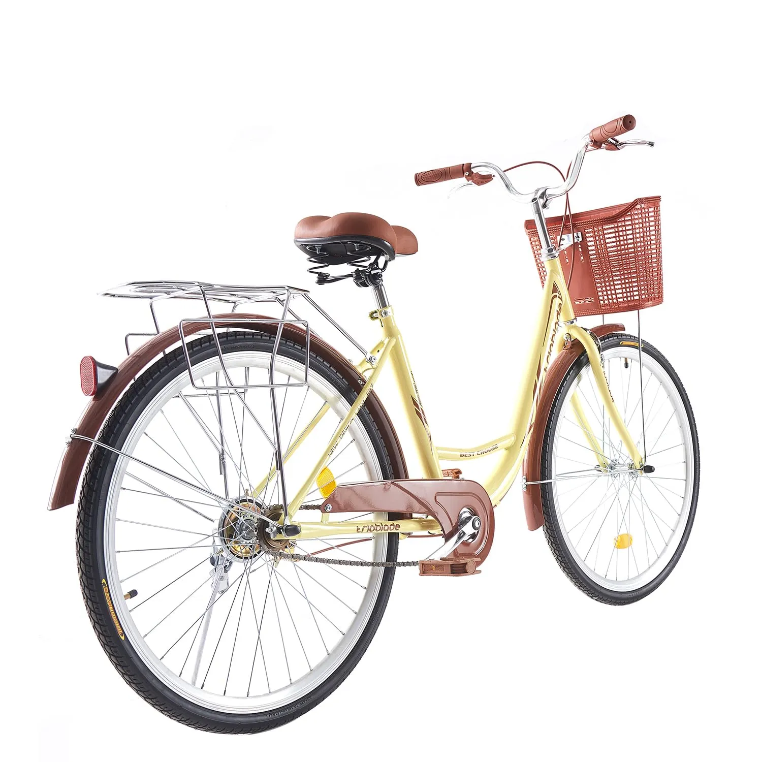 BSTSEL 26 Inch Wheels Vintage bike Fabric Bike City Classic Bicycle, Retro Bicycle With 1 Speed Shimano Gears, Sprung Saddle, Rack And Front Basket Formal Road Bike For Woman (Brown)