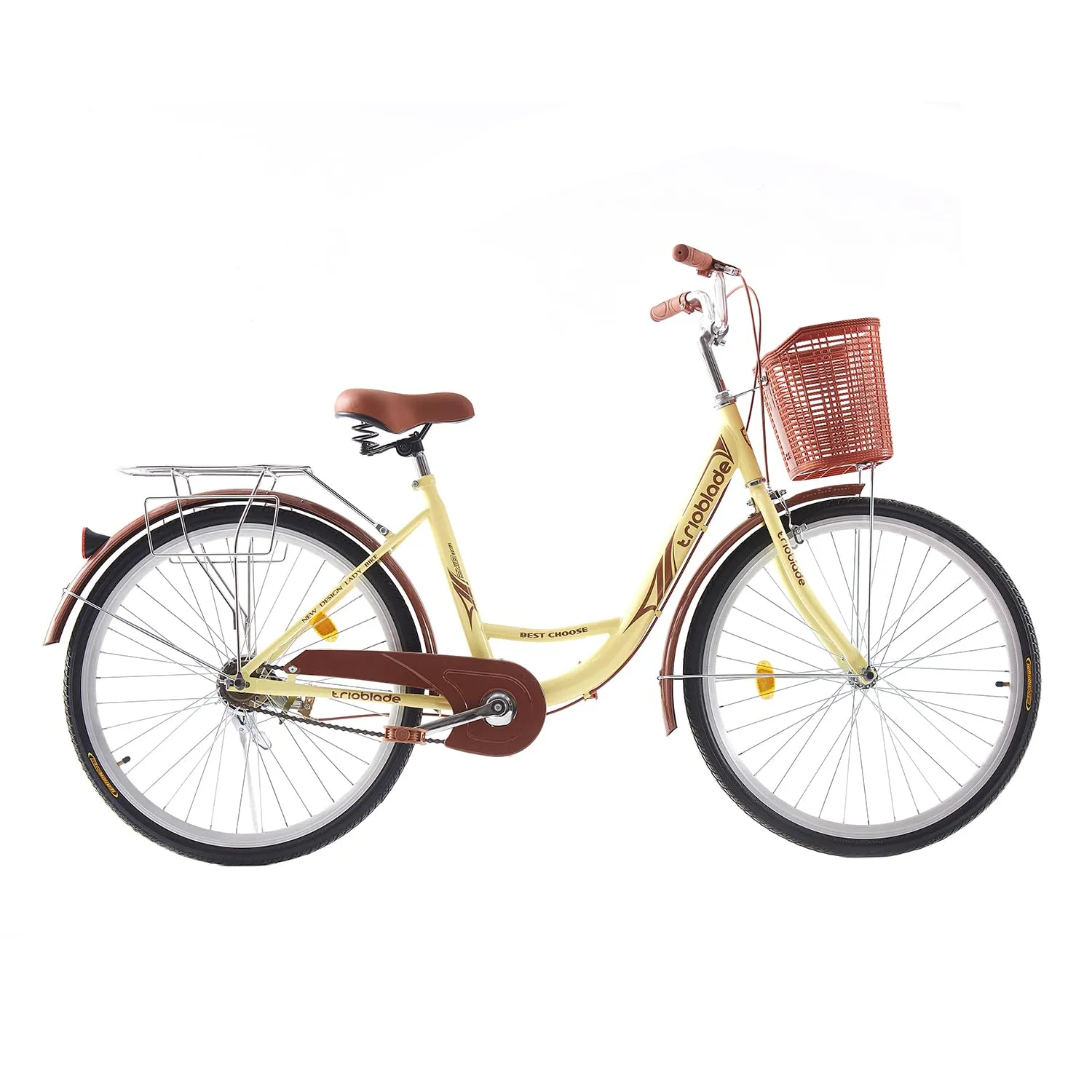BSTSEL 26 Inch Wheels Vintage bike Fabric Bike City Classic Bicycle, Retro Bicycle With 1 Speed Shimano Gears, Sprung Saddle, Rack And Front Basket Formal Road Bike For Woman (Brown)