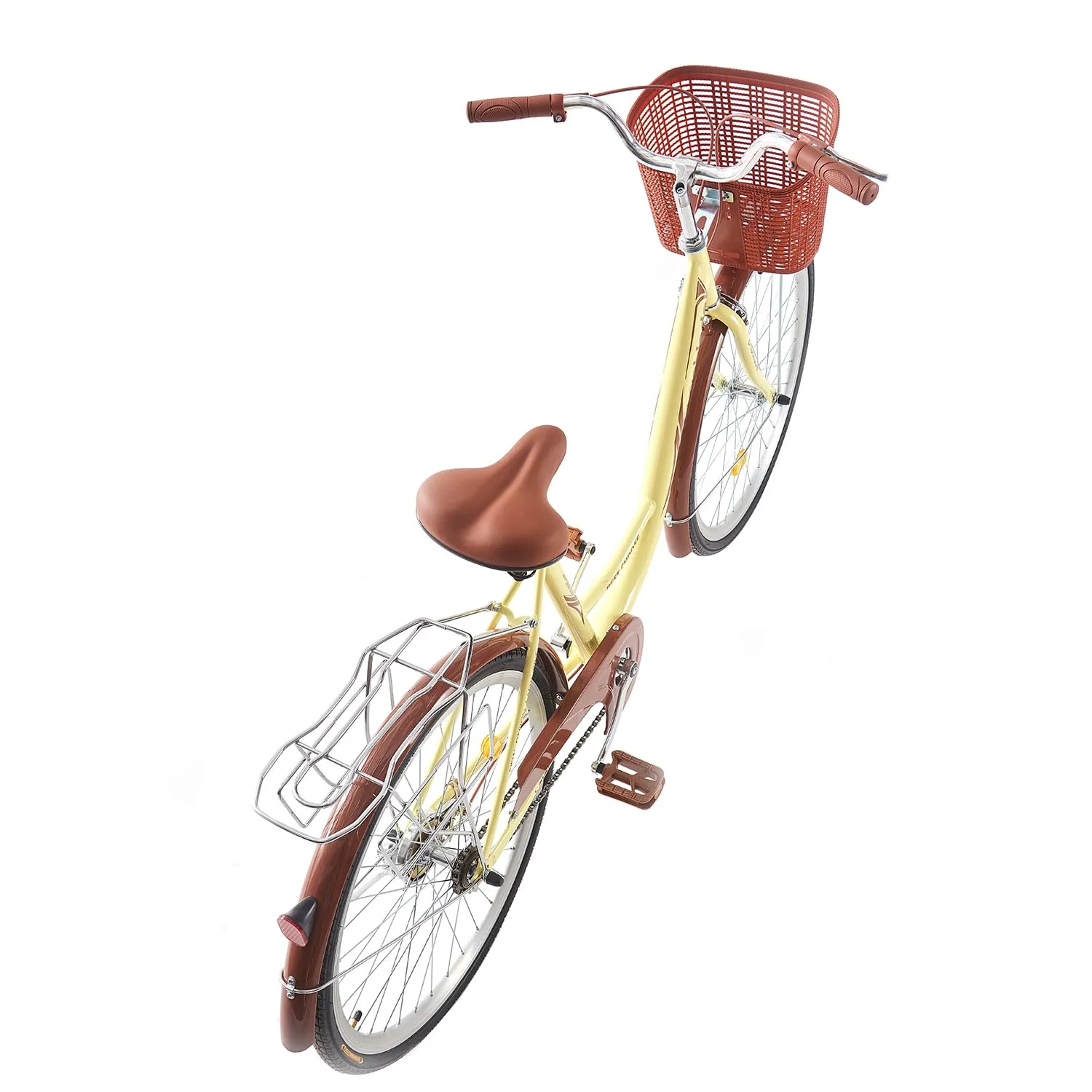 BSTSEL 26 Inch Wheels Vintage bike Fabric Bike City Classic Bicycle, Retro Bicycle With 1 Speed Shimano Gears, Sprung Saddle, Rack And Front Basket Formal Road Bike For Woman (Brown)
