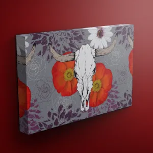 Bull Poppy Skull Gallery Wrapped Canvas