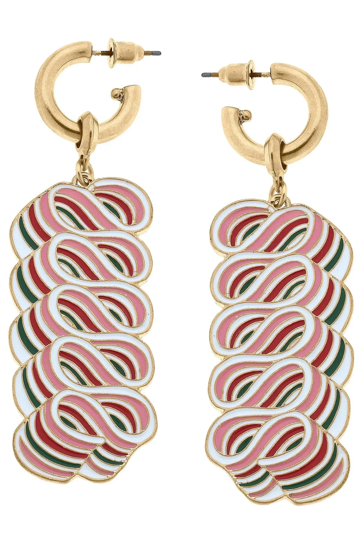 Canvas Jewelry CJ 23734E-GD Old Fashioned Christmas Candy Enamel Earrings in Multi