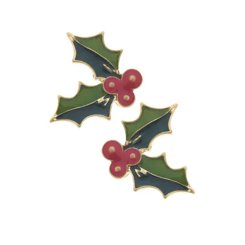 Canvas Jewelry CJ 24590E-GN Holly Enamel Stud Earrings in Green and Fuchsia