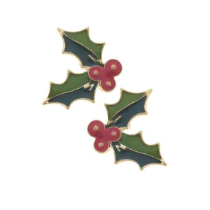 Canvas Jewelry CJ 24590E-GN Holly Enamel Stud Earrings in Green and Fuchsia