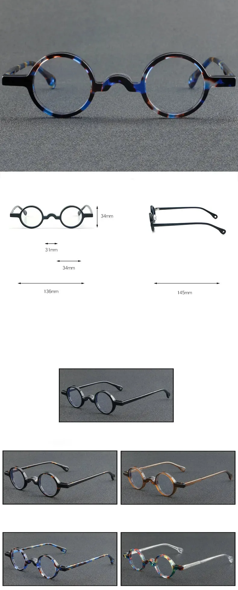 CCspace Unisex Full Rim Small Round Acetate Eyeglasses 56935