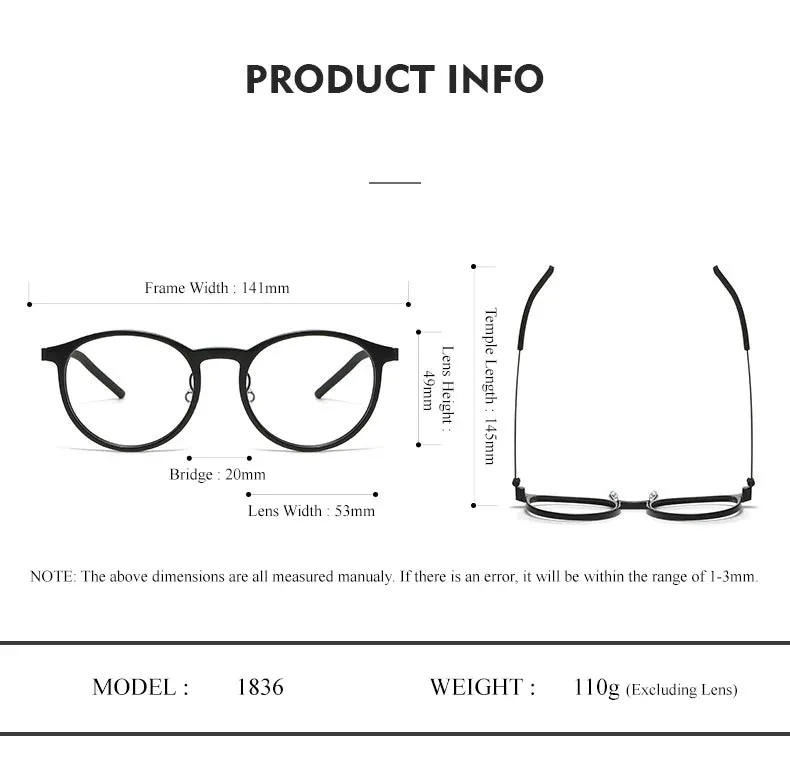 Chashma Unisex Full Rim Round Acetate Titanium Eyeglasses 1836