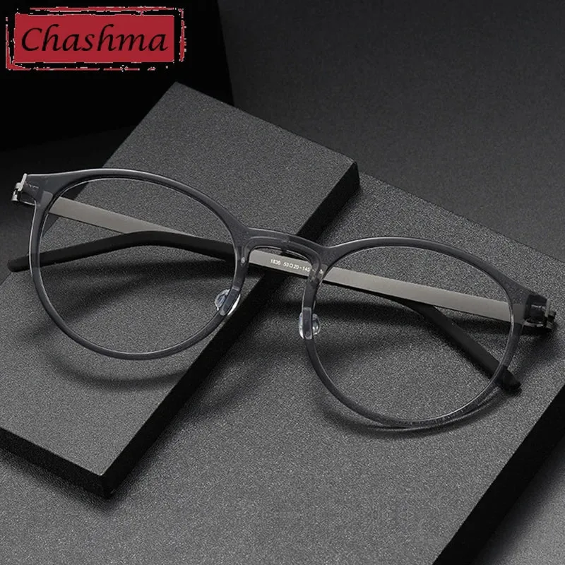 Chashma Unisex Full Rim Round Acetate Titanium Eyeglasses 1836