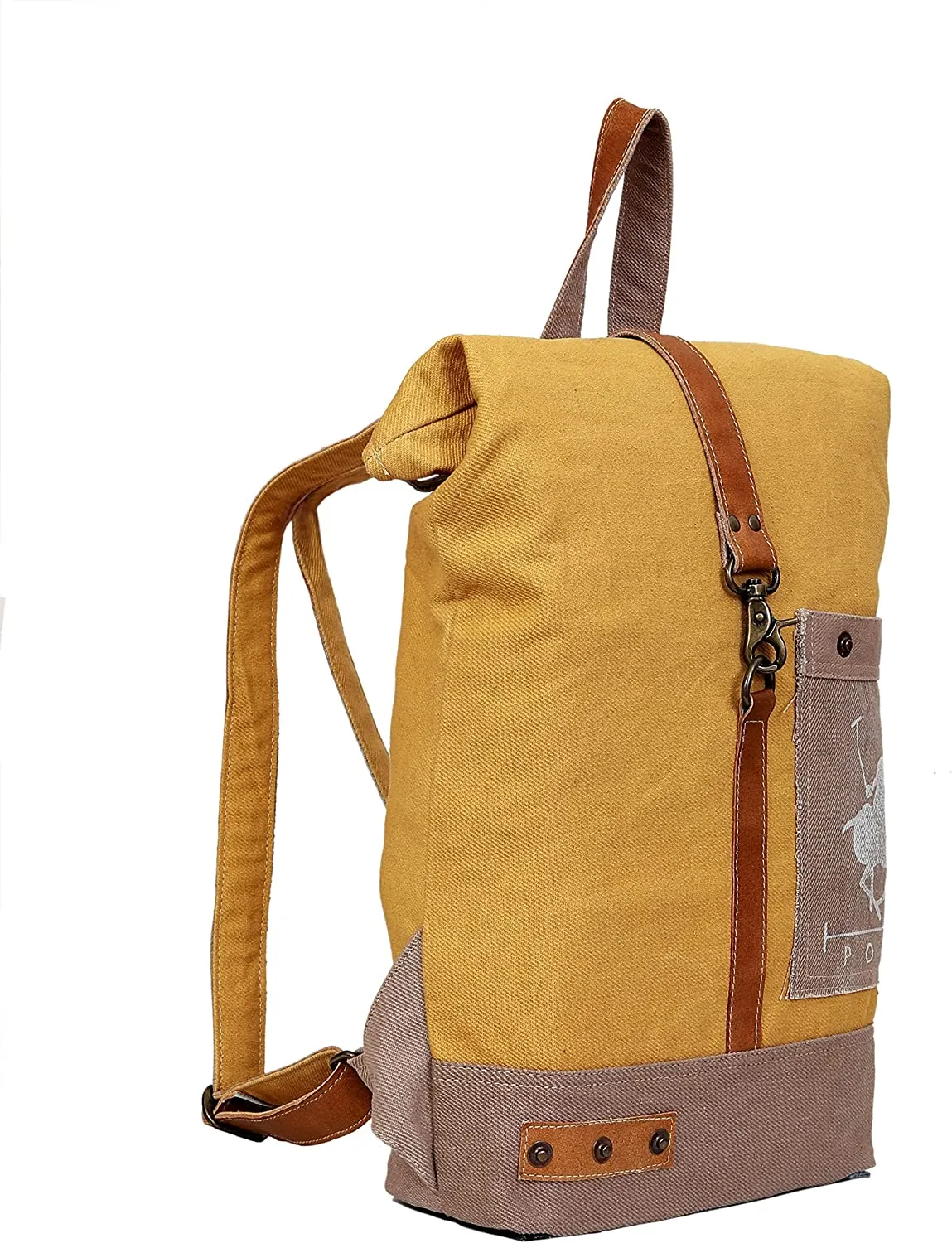 CLA 20 Inch Upcycle Canvas & Cowhide Leather ruck sack for women, back pack for women