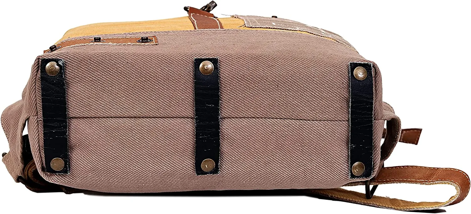 CLA 20 Inch Upcycle Canvas & Cowhide Leather ruck sack for women, back pack for women