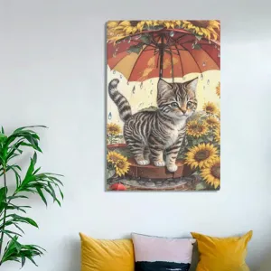 Cute Cat & Sunflower Canvas Print 20"x 30" with Frame