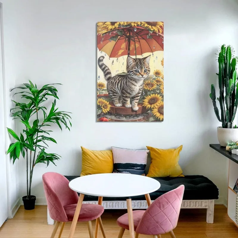 Cute Cat & Sunflower Canvas Print 20"x 30" with Frame