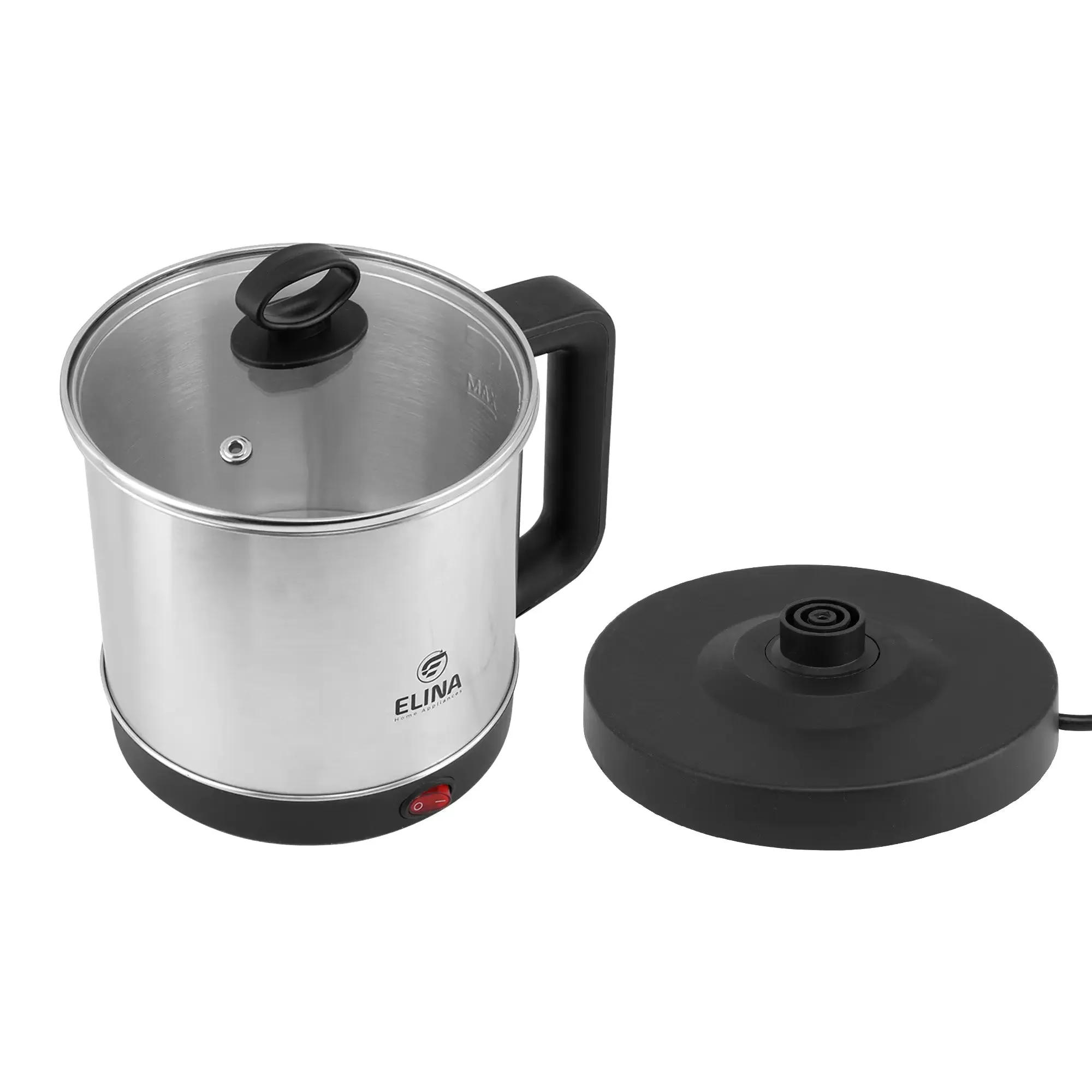 Elina 600W Multi Purpose Kettle 1.5L with egg boiler, S.S Steamer and S.S Stand, Silver