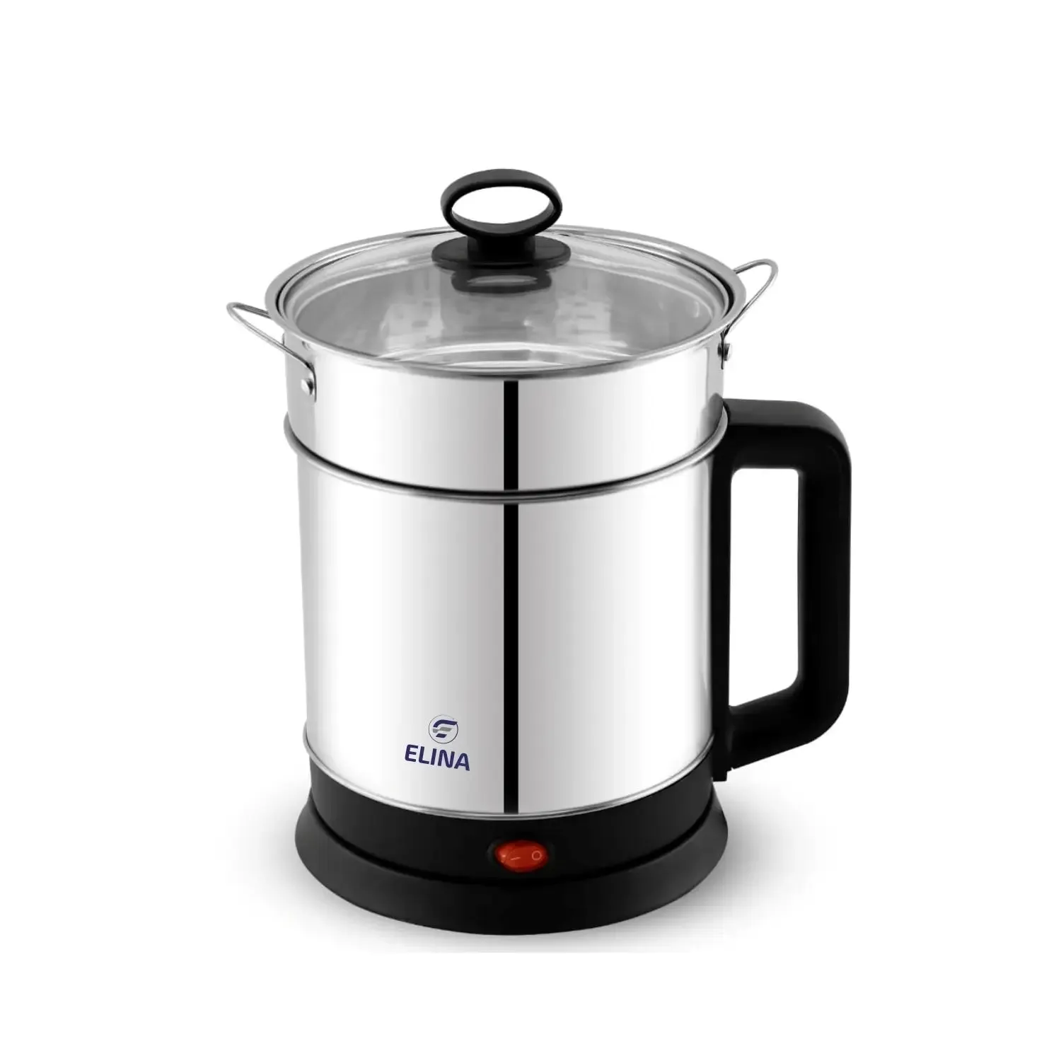 Elina 600W Multi Purpose Kettle 1.5L with egg boiler, S.S Steamer and S.S Stand, Silver