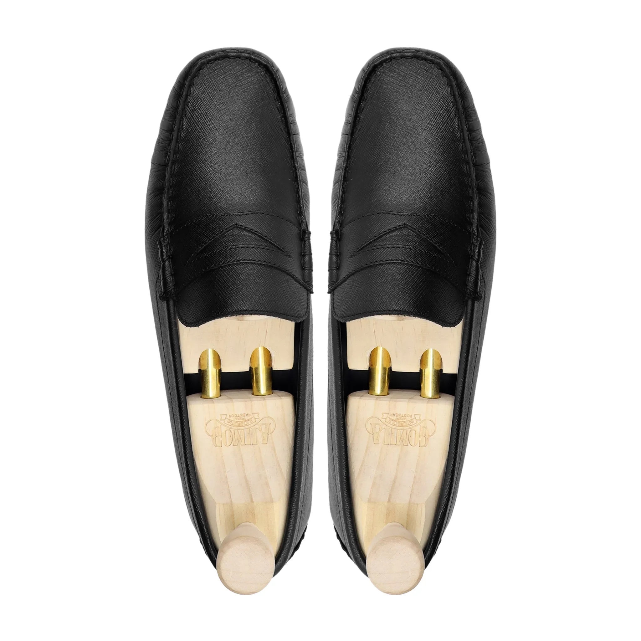 Elpaso - Men's Black Textured Leather Driver Shoe