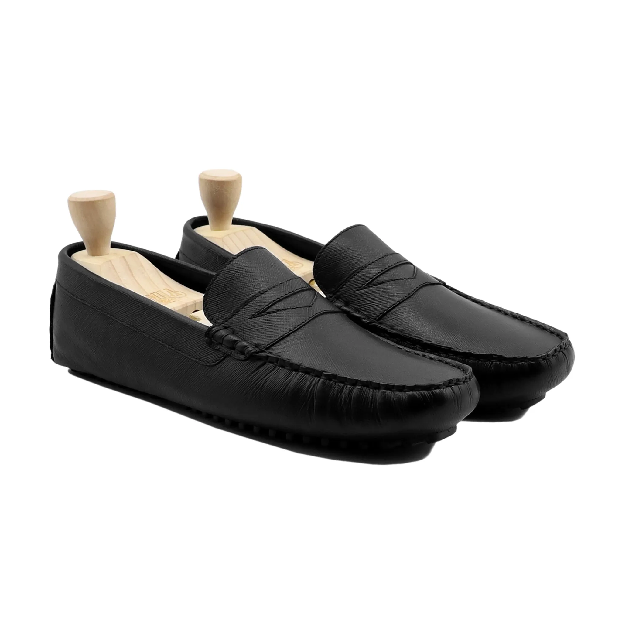 Elpaso - Men's Black Textured Leather Driver Shoe