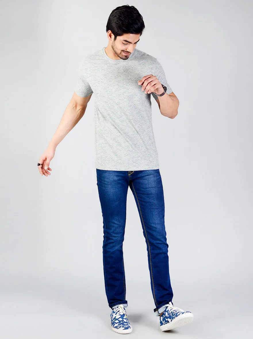 Flint Grey Printed Slim Fit T-shirt | JadeBlue