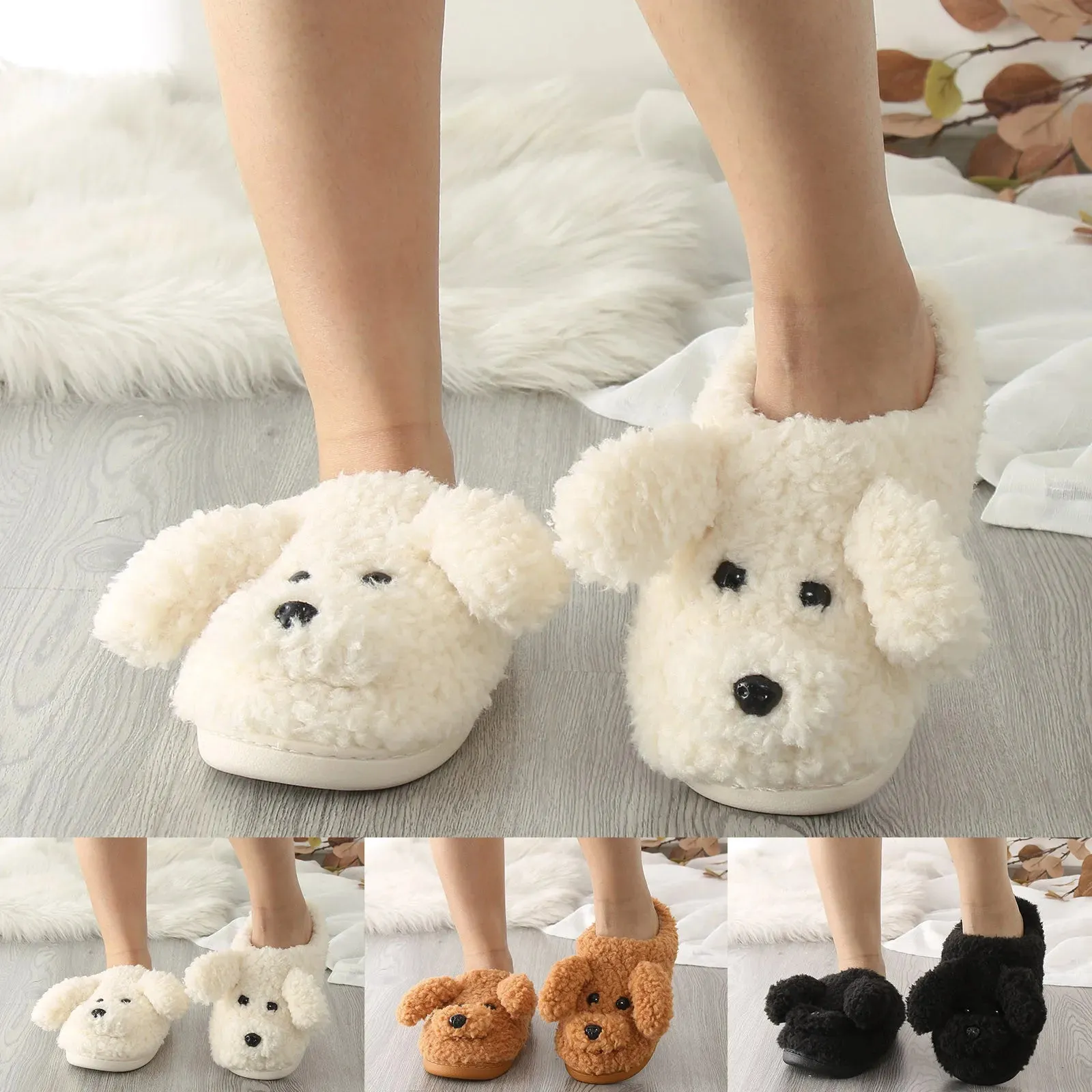 Funki Buys | Shoes | Women's Fluffy Cartoon Dog Fur Slippers