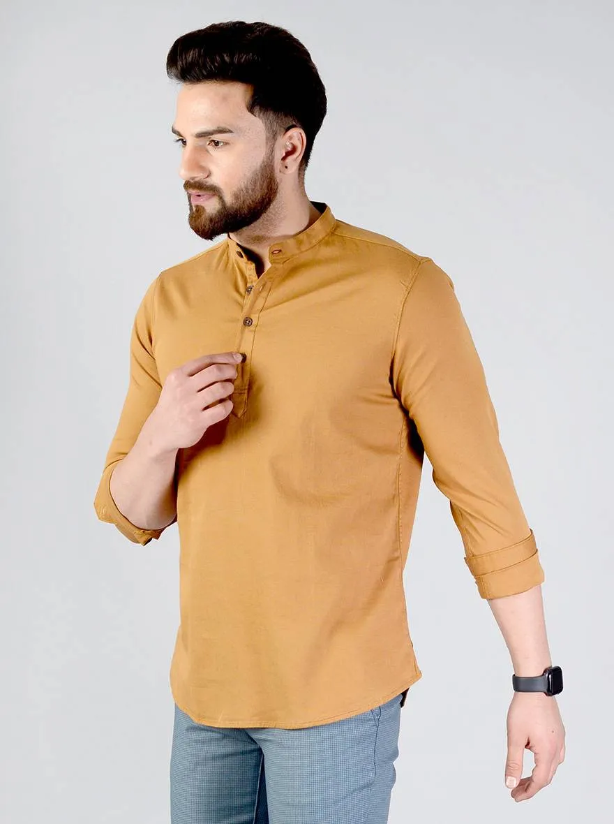 Golden Brown Solid Slim Fit Short Kurta | JadeBlue