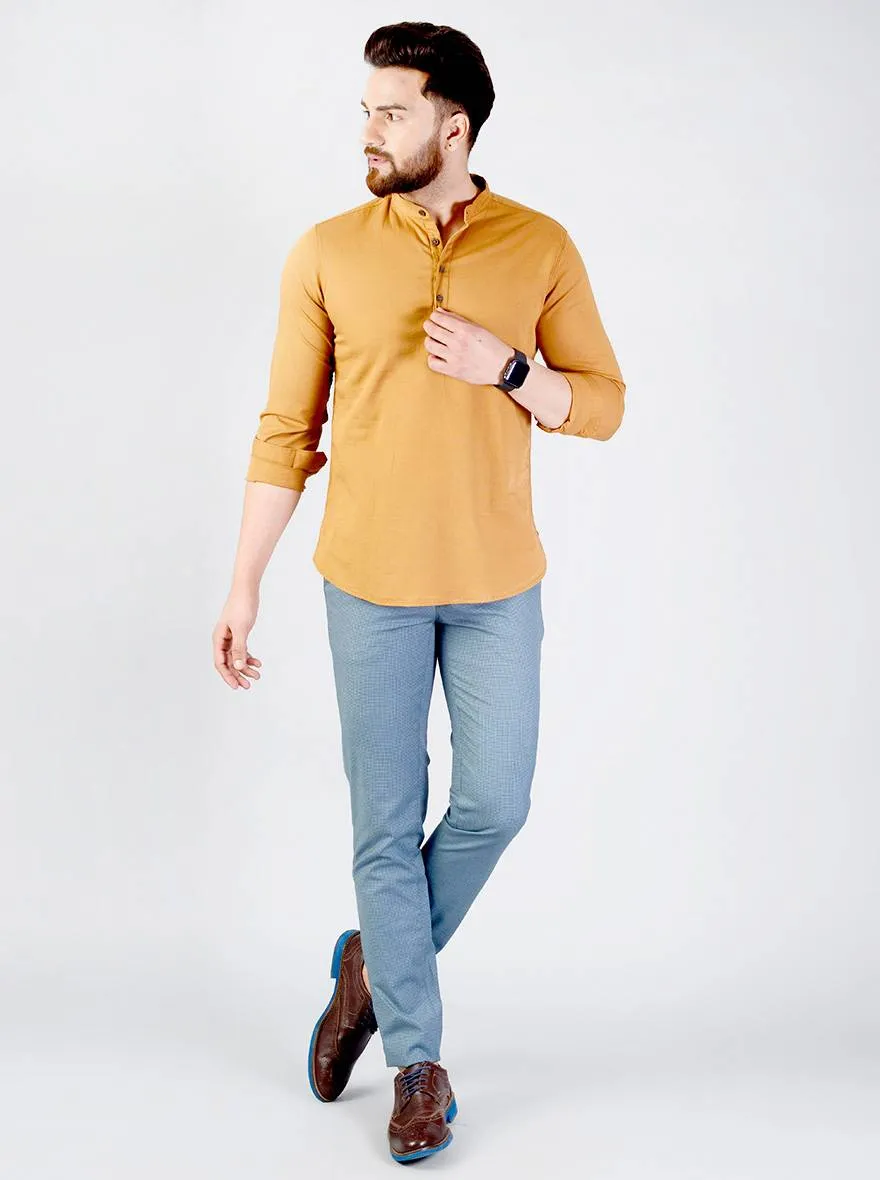 Golden Brown Solid Slim Fit Short Kurta | JadeBlue