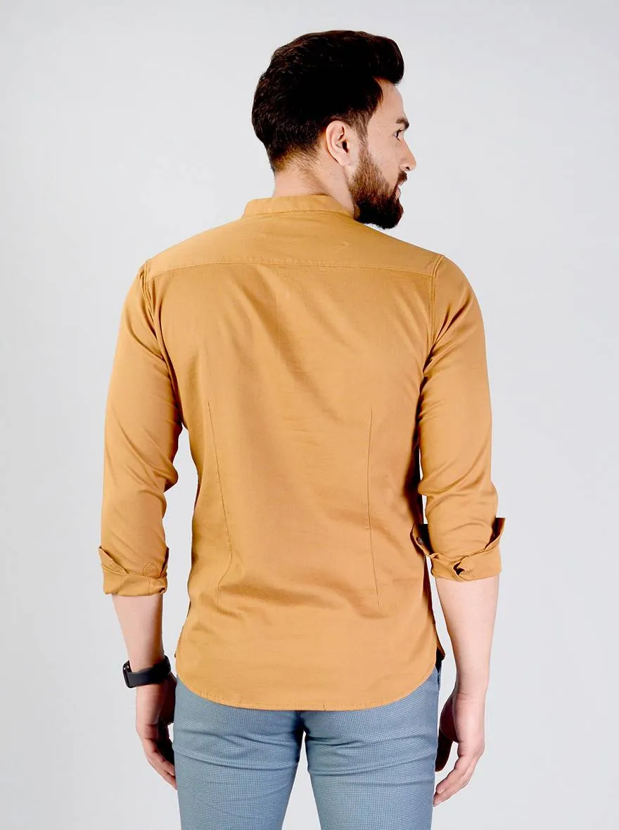 Golden Brown Solid Slim Fit Short Kurta | JadeBlue