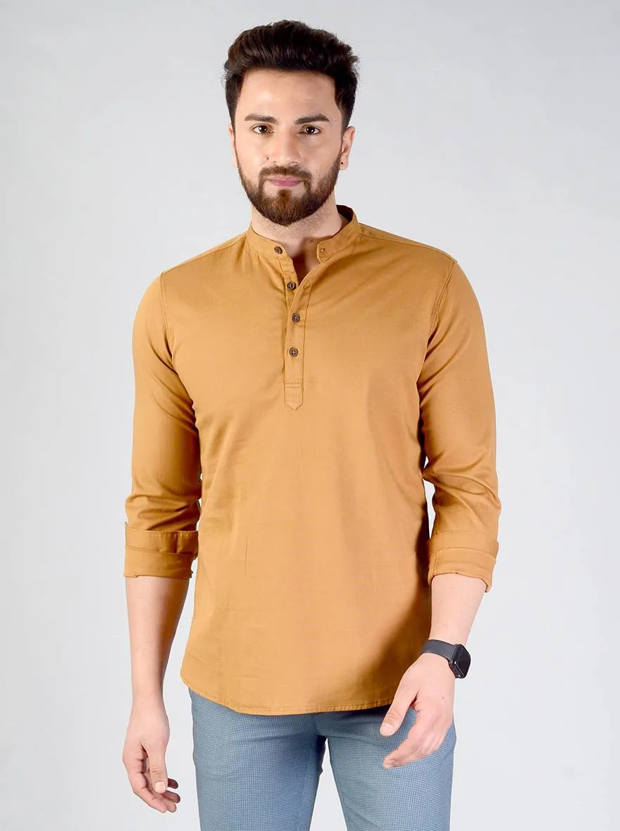 Golden Brown Solid Slim Fit Short Kurta | JadeBlue