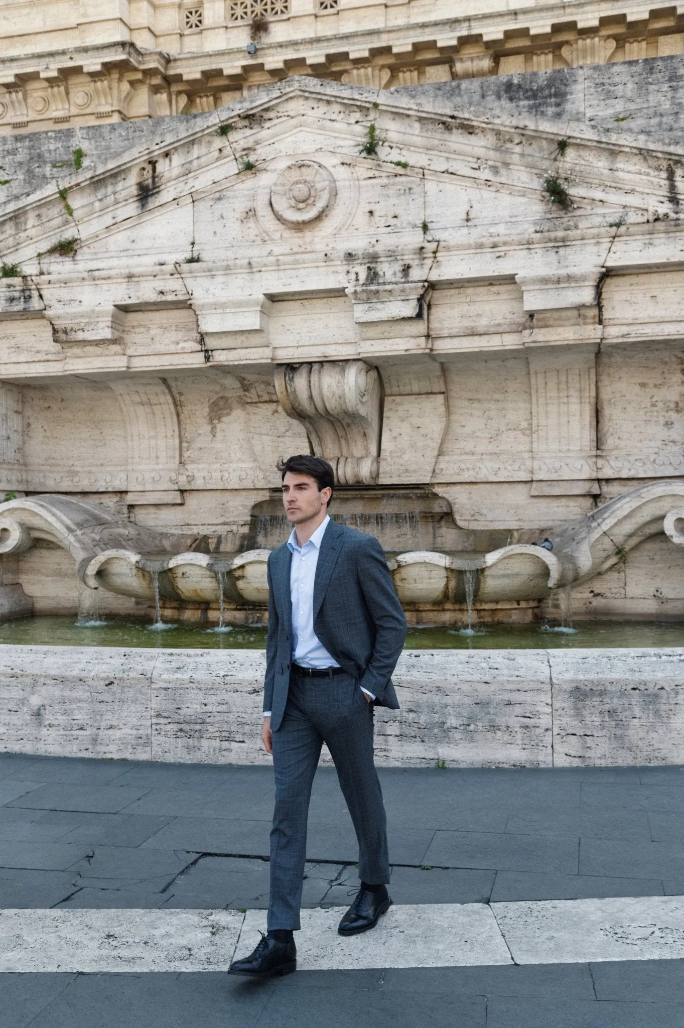 HENRY SARTORIAL HERITAGE Zegna Loop™ Full Canvas Check Suit GREY BLUE REG