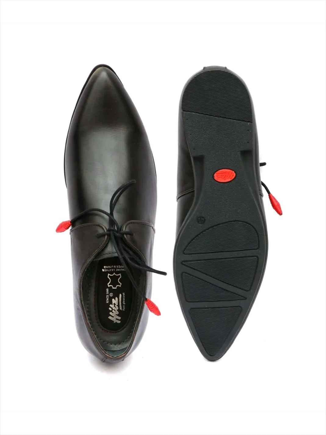 Hitz Men's Black Leather Derby Formal Shoes