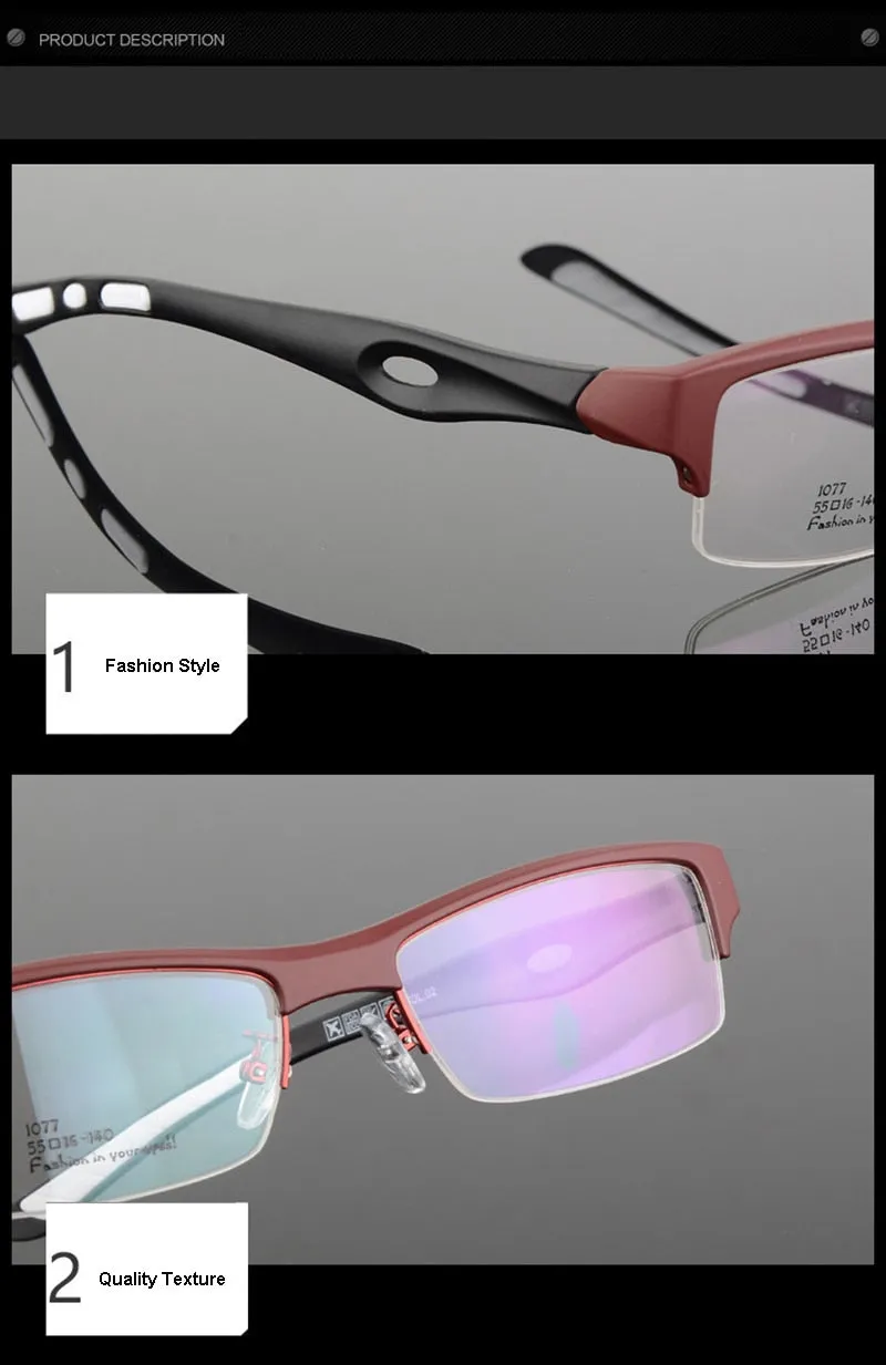 Hotony Men's Semi Rim TR 90 Resin Rectangular Sport Frame Eyeglasses 1077