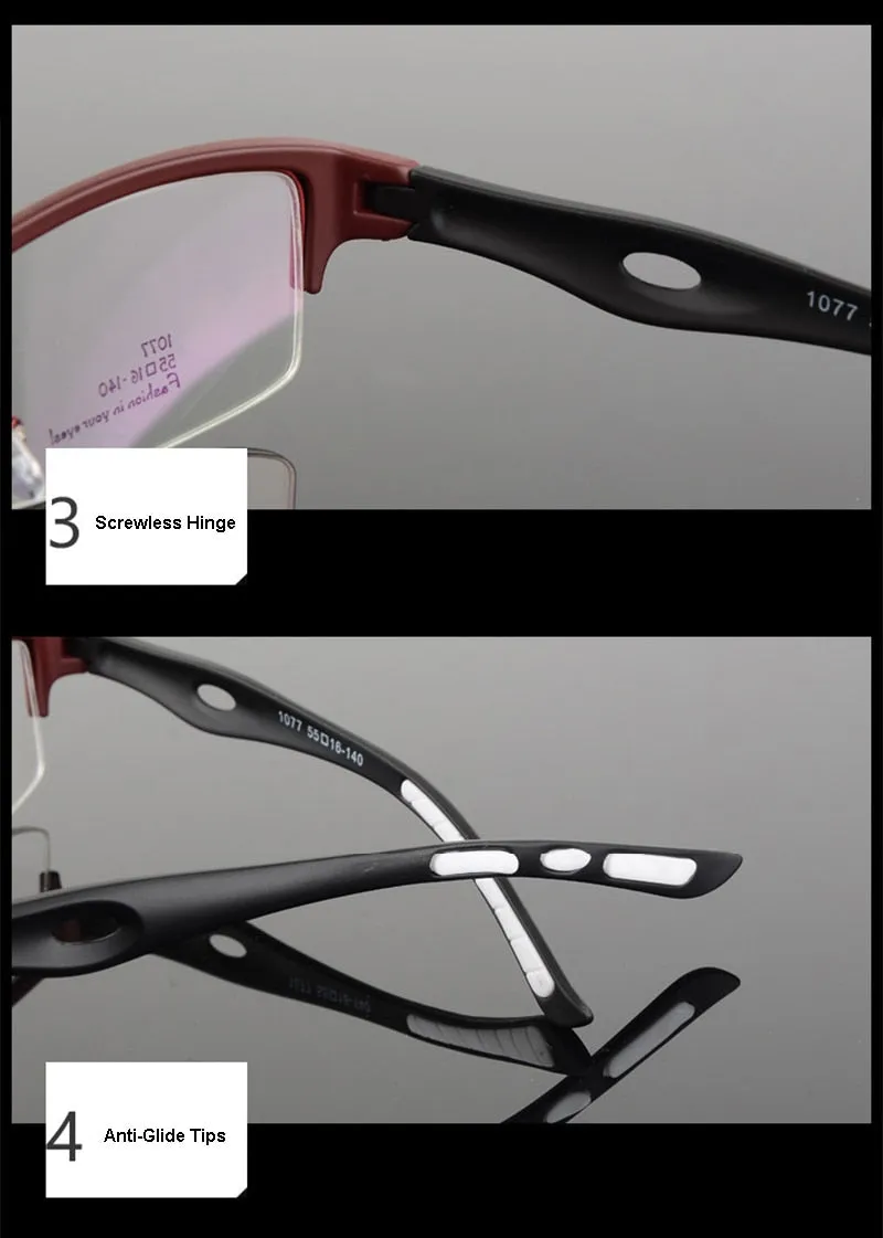 Hotony Men's Semi Rim TR 90 Resin Rectangular Sport Frame Eyeglasses 1077