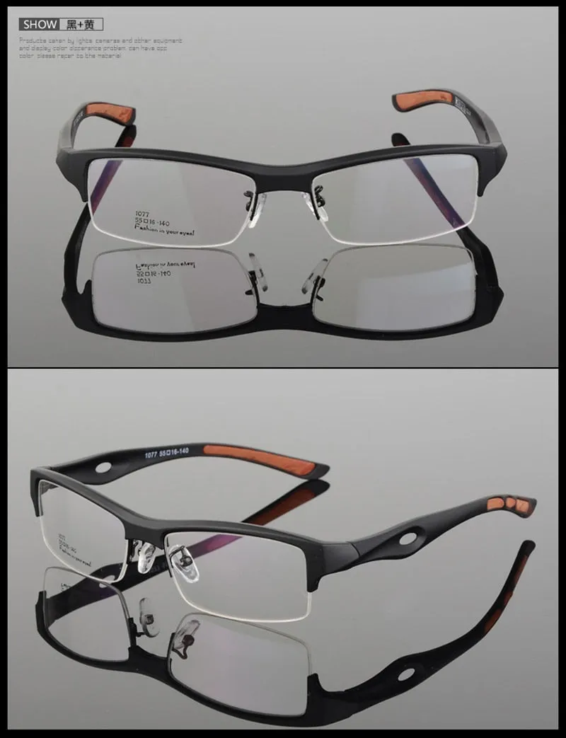 Hotony Men's Semi Rim TR 90 Resin Rectangular Sport Frame Eyeglasses 1077