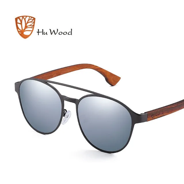 Hu Wood Polarized Sunglasses Wooden Spring Hinge Stainless Steel Frame Gr8041