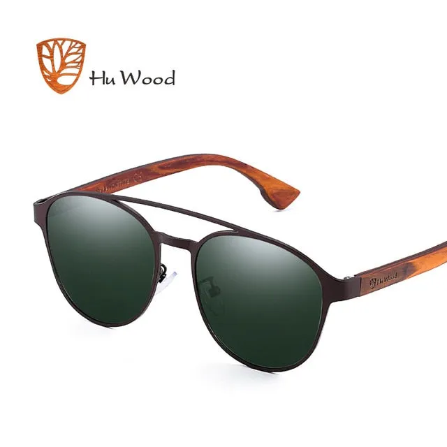 Hu Wood Polarized Sunglasses Wooden Spring Hinge Stainless Steel Frame Gr8041