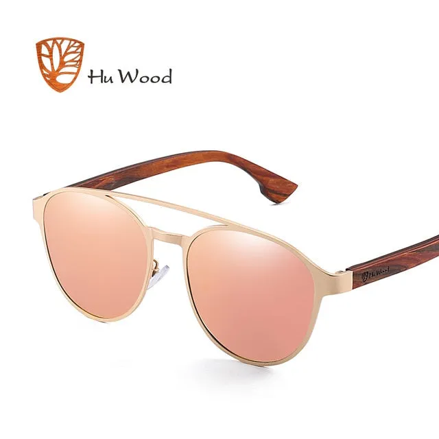 Hu Wood Polarized Sunglasses Wooden Spring Hinge Stainless Steel Frame Gr8041