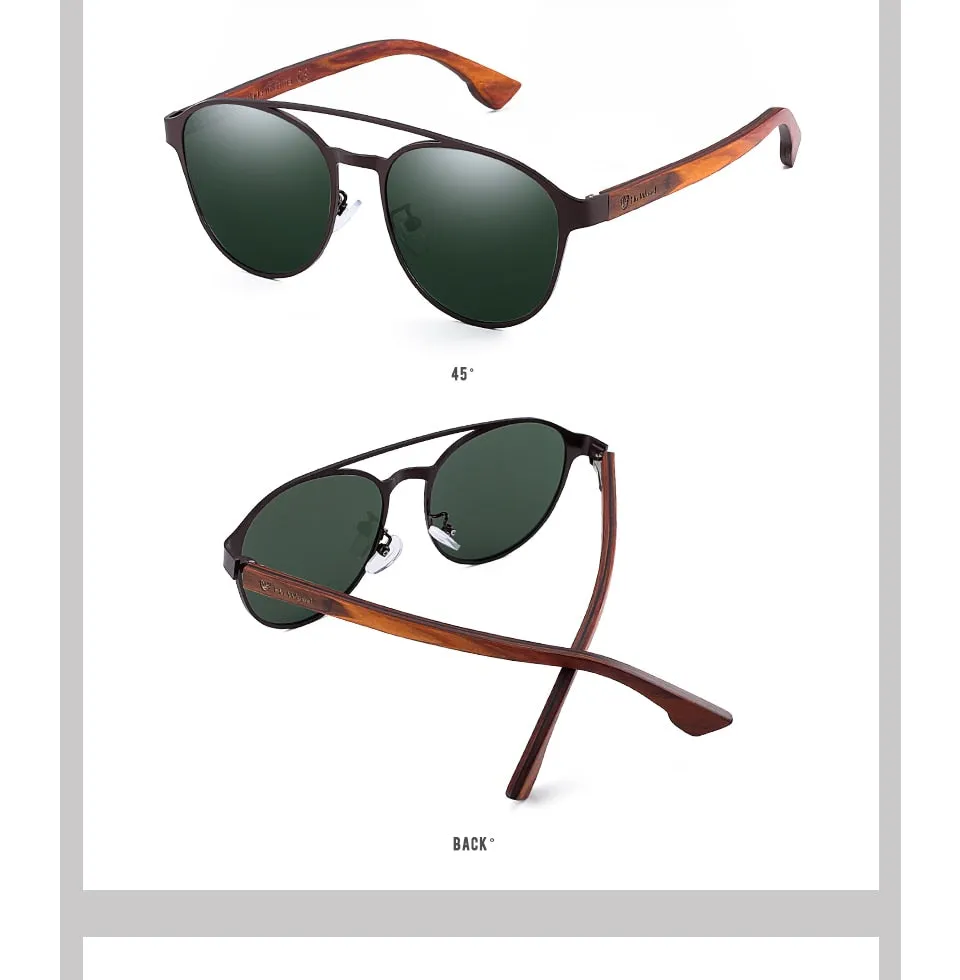 Hu Wood Polarized Sunglasses Wooden Spring Hinge Stainless Steel Frame Gr8041