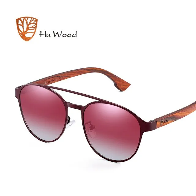 Hu Wood Polarized Sunglasses Wooden Spring Hinge Stainless Steel Frame Gr8041