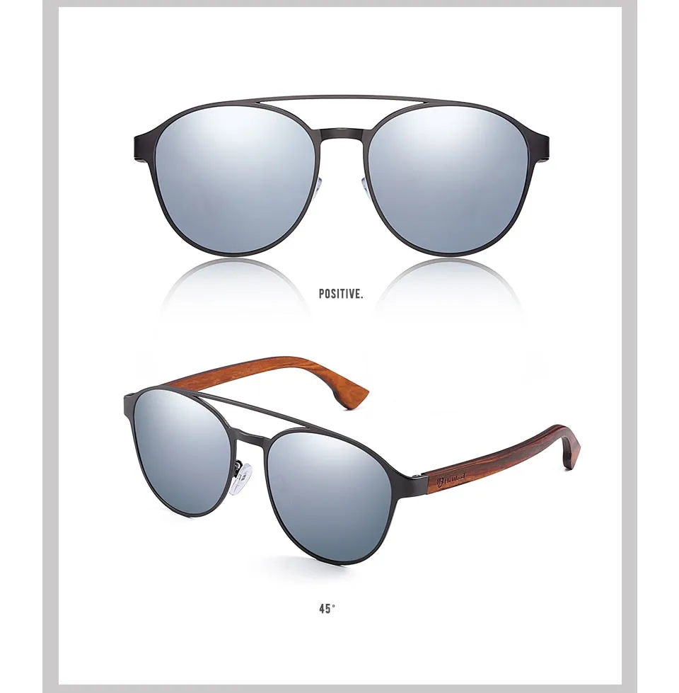 Hu Wood Polarized Sunglasses Wooden Spring Hinge Stainless Steel Frame Gr8041