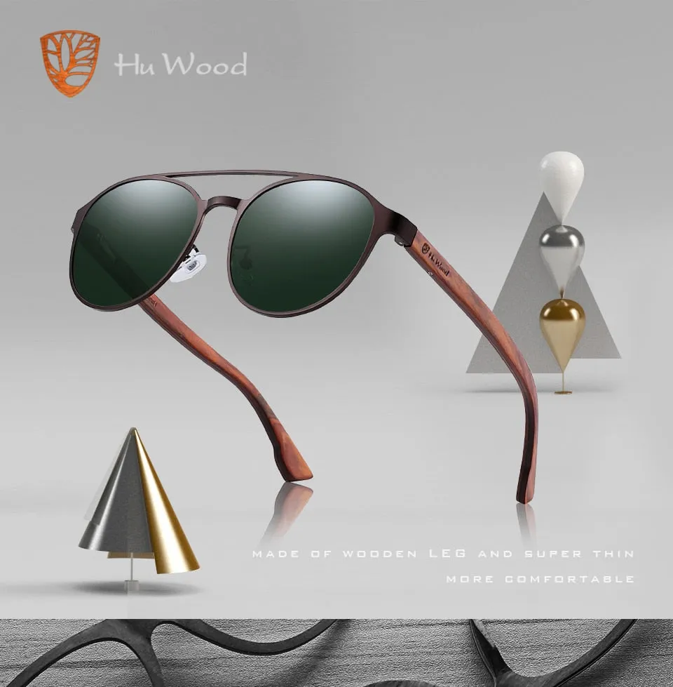 Hu Wood Polarized Sunglasses Wooden Spring Hinge Stainless Steel Frame Gr8041