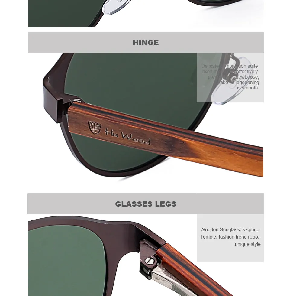Hu Wood Polarized Sunglasses Wooden Spring Hinge Stainless Steel Frame Gr8041