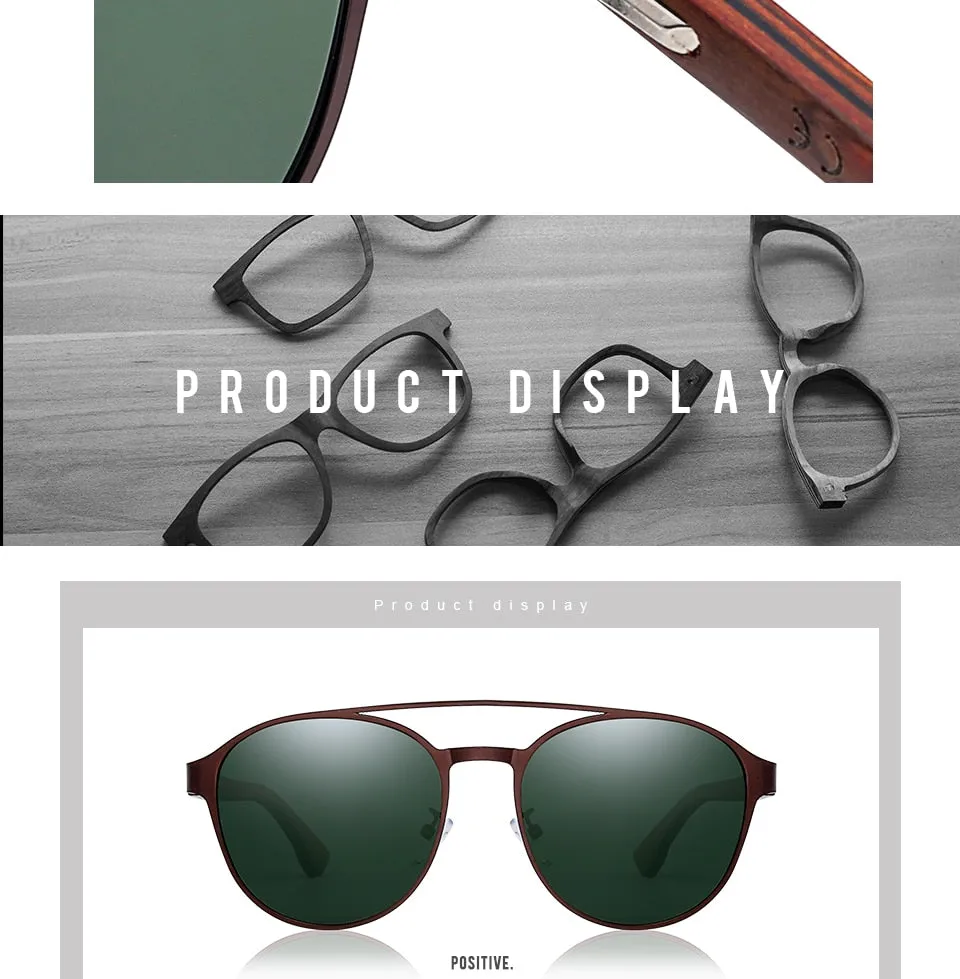Hu Wood Polarized Sunglasses Wooden Spring Hinge Stainless Steel Frame Gr8041