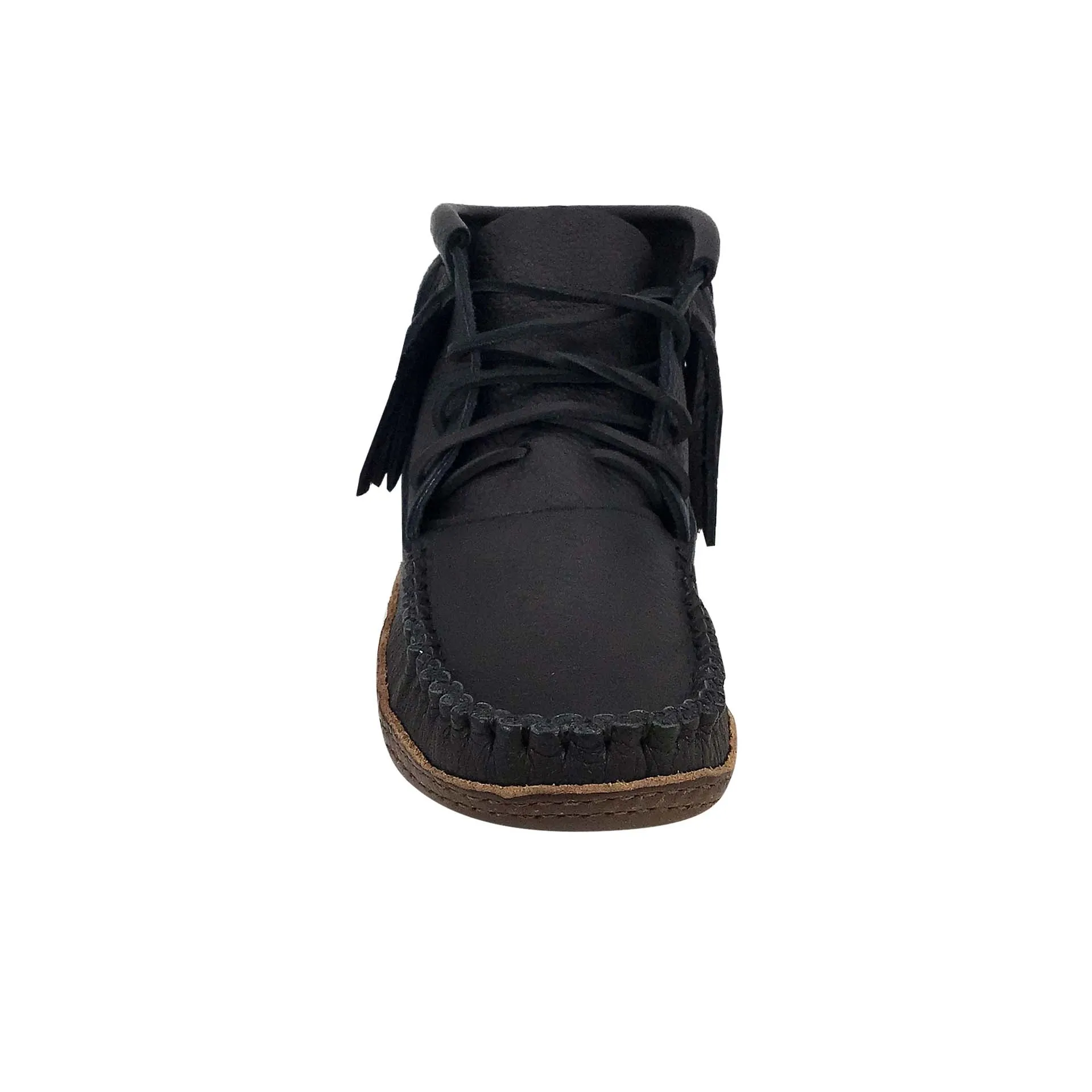 Men's FINAL CLEARANCE Earthing Moccasin Boots Fringed Ankle Moose Hide (Black Size 14 Only)
