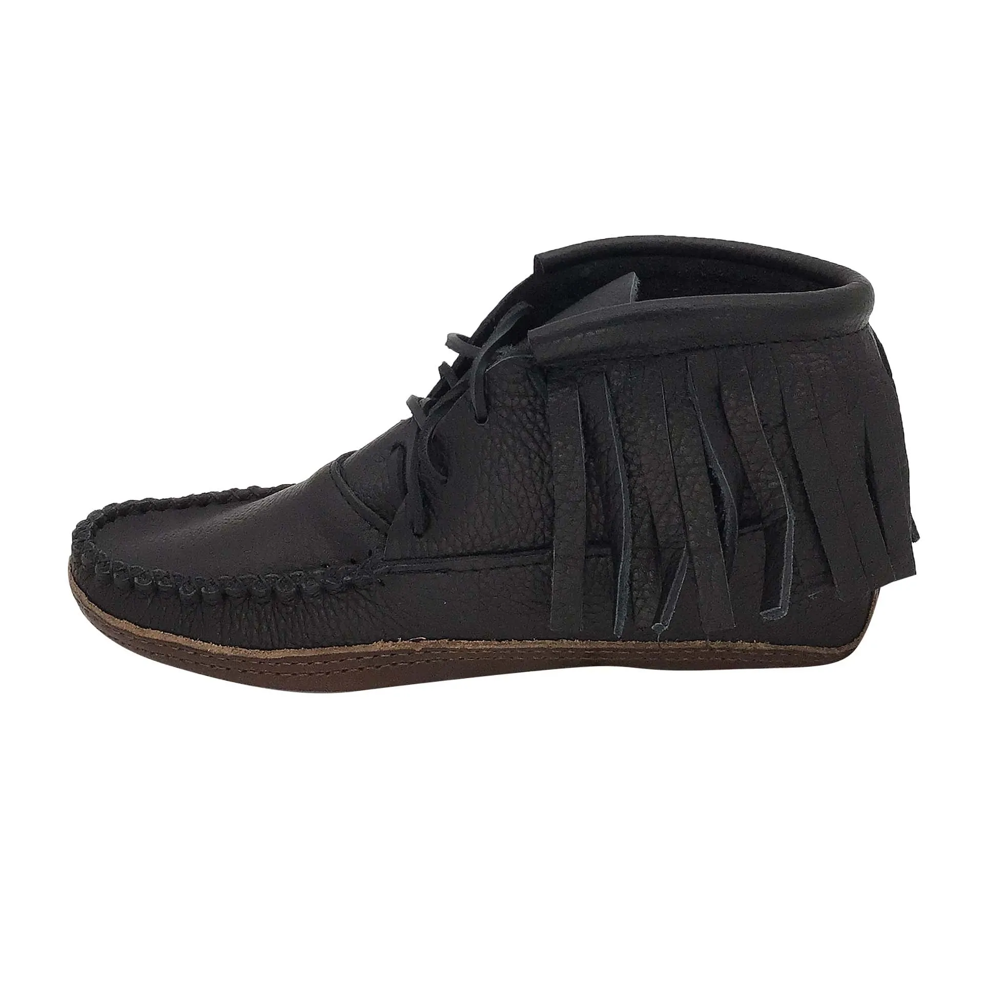 Men's FINAL CLEARANCE Earthing Moccasin Boots Fringed Ankle Moose Hide (Black Size 14 Only)