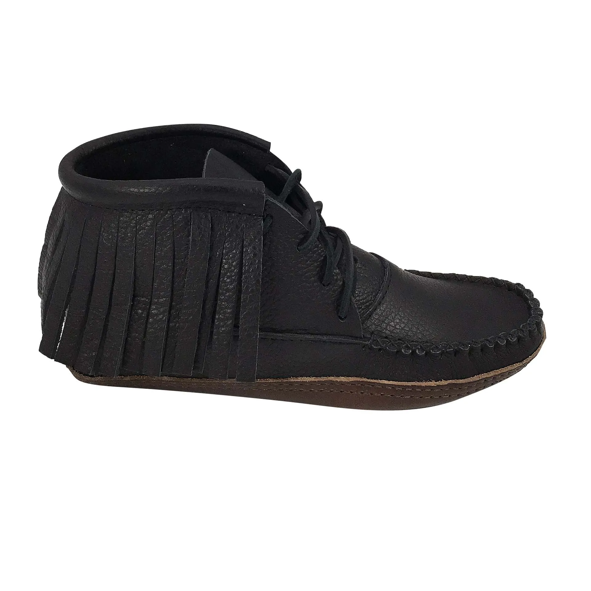Men's FINAL CLEARANCE Earthing Moccasin Boots Fringed Ankle Moose Hide (Black Size 14 Only)